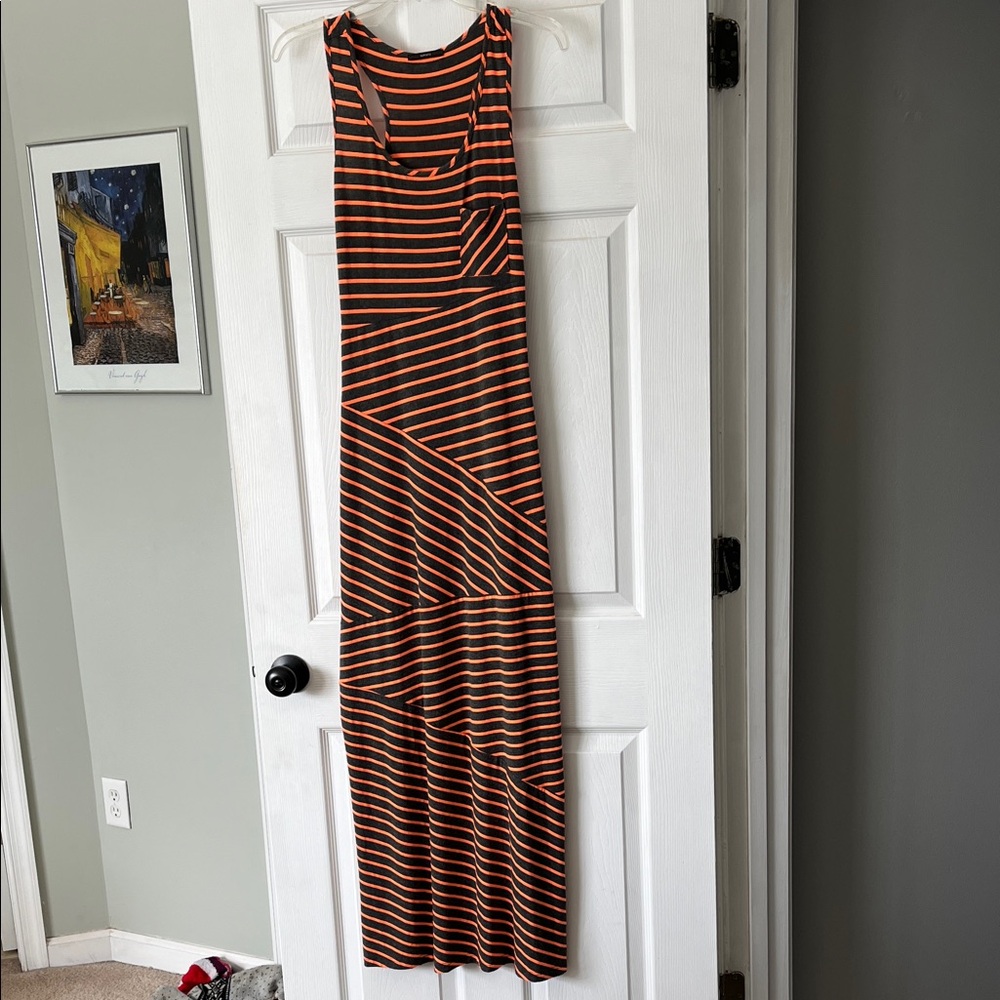 Soprano Orange and Black Striped Maxi Dress